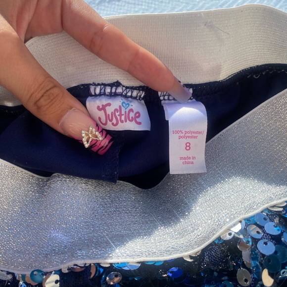 Justice Girls Blue and Silver Sequined Skort - Picture 2 of 2